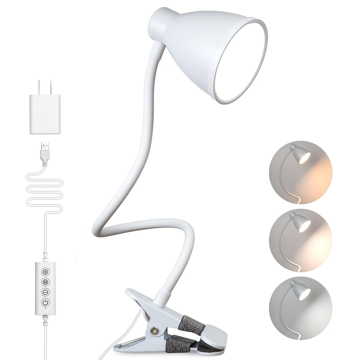 BOHON clamp lamp clipped on bedside headboard for soft reading light.
