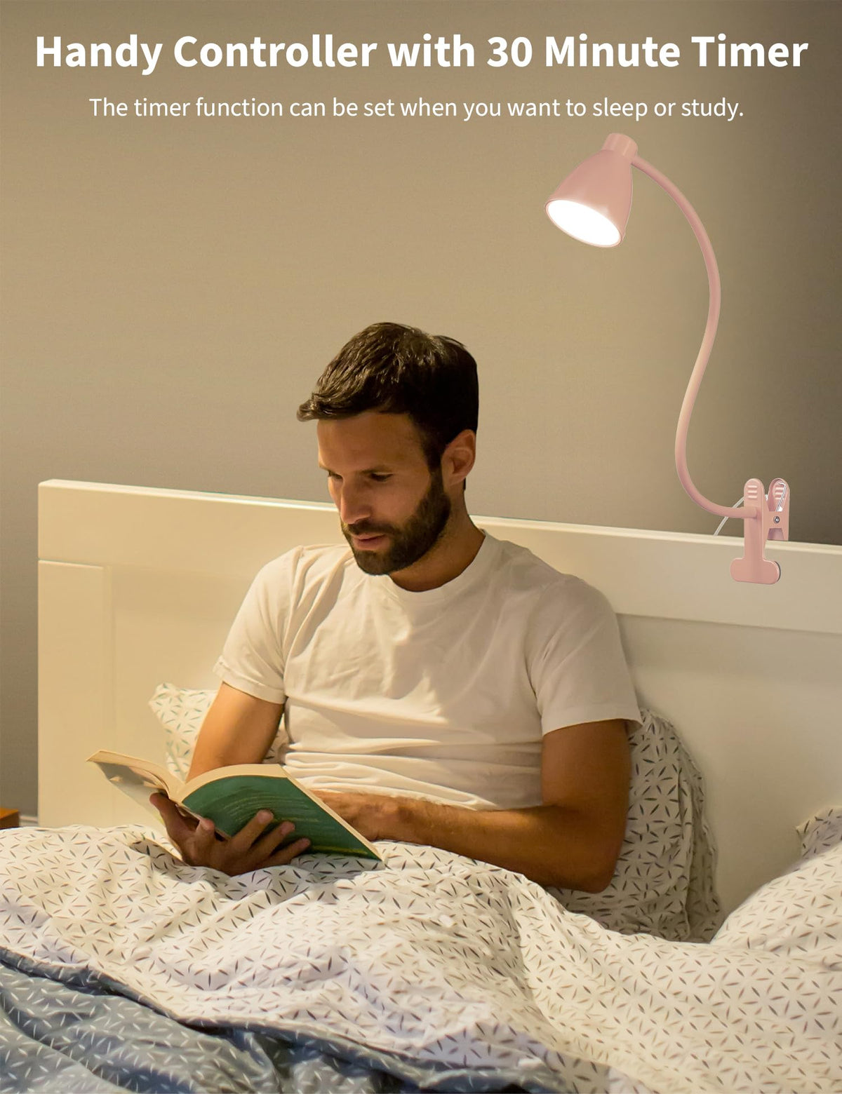 BOHON clip-on desk lamp with timer helps auto-off after 30 minutes