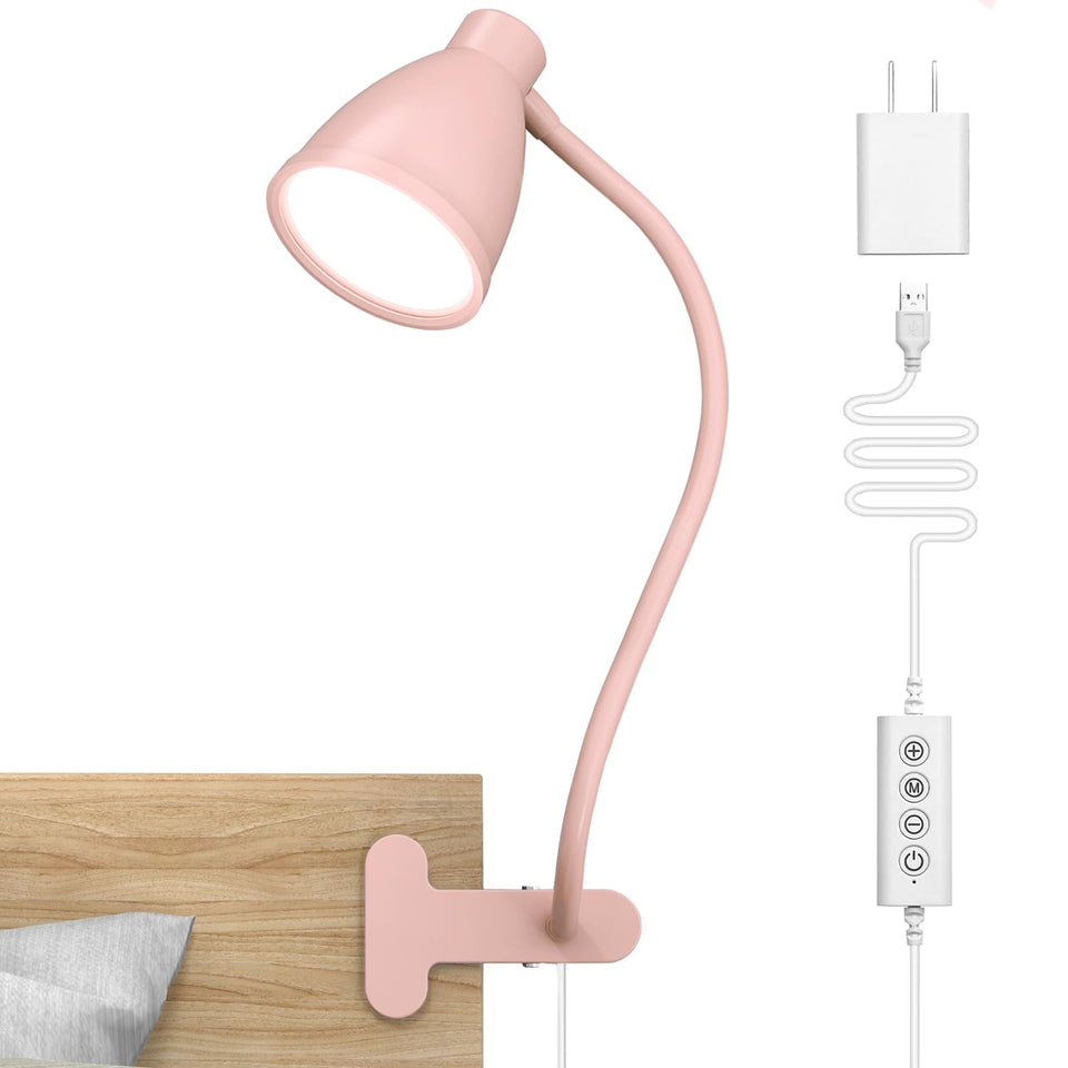 BOHON cute desk lamp clip pink with versatile clamp-on design for small spaces