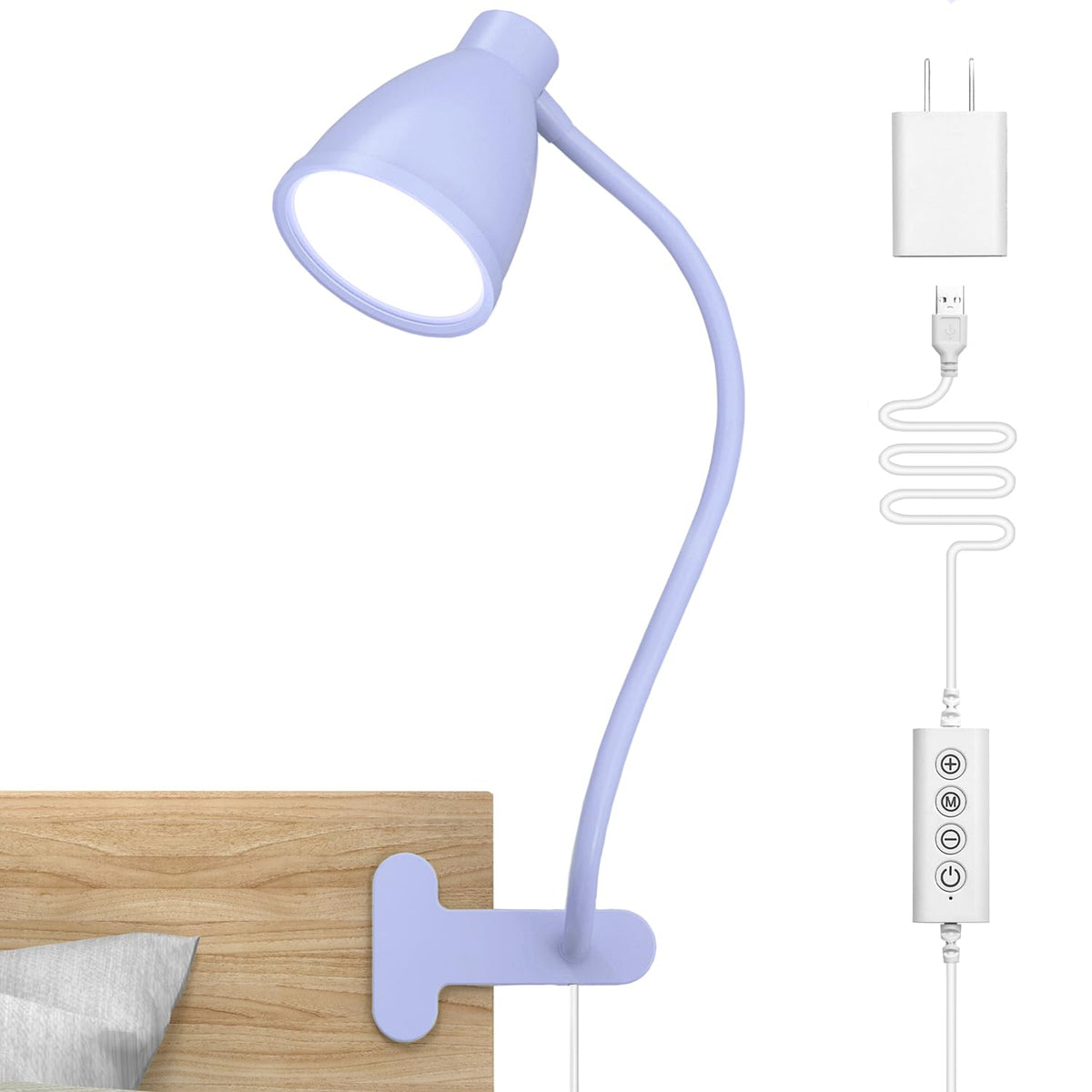 BOHON desk lamp with lilac clip for versatile bedside reading
