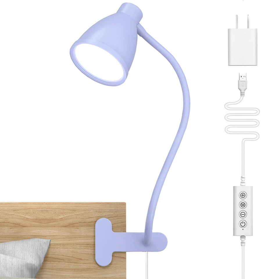 BOHON desk lamp with lilac clip for versatile bedside reading
