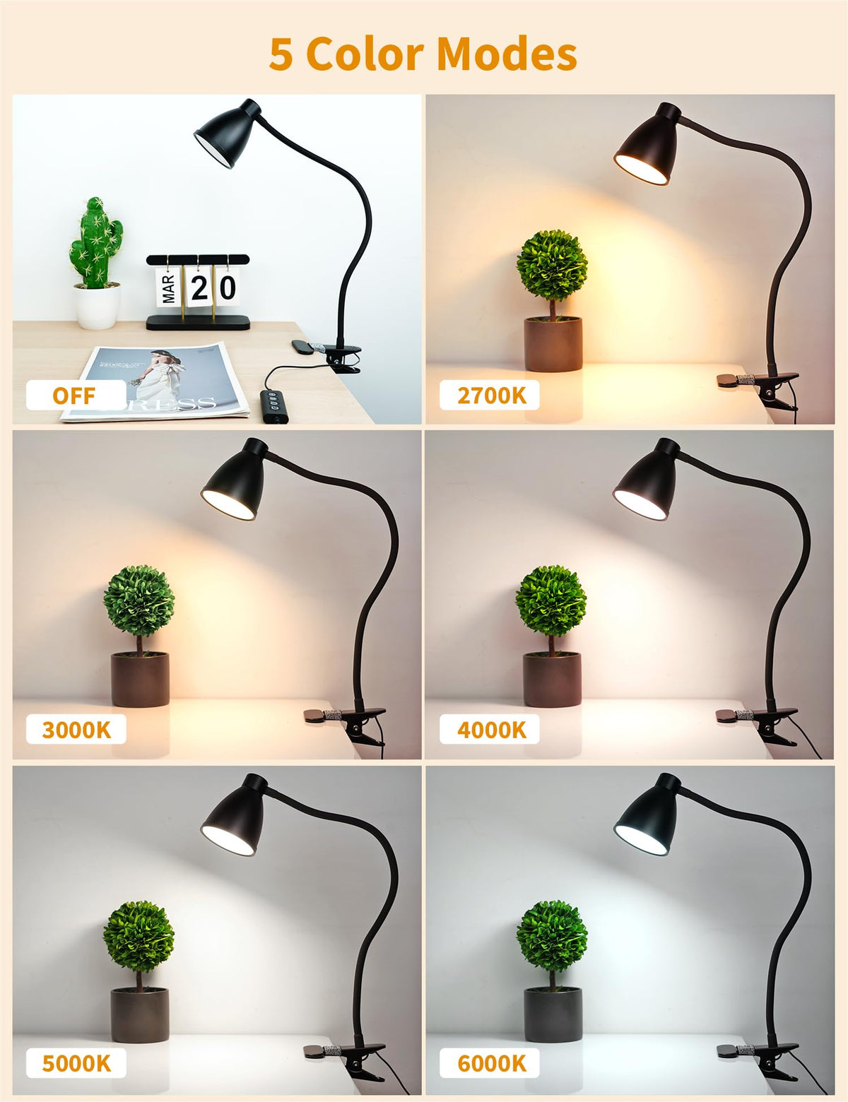 BOHON clip-on design with a flexible neck for precise lighting