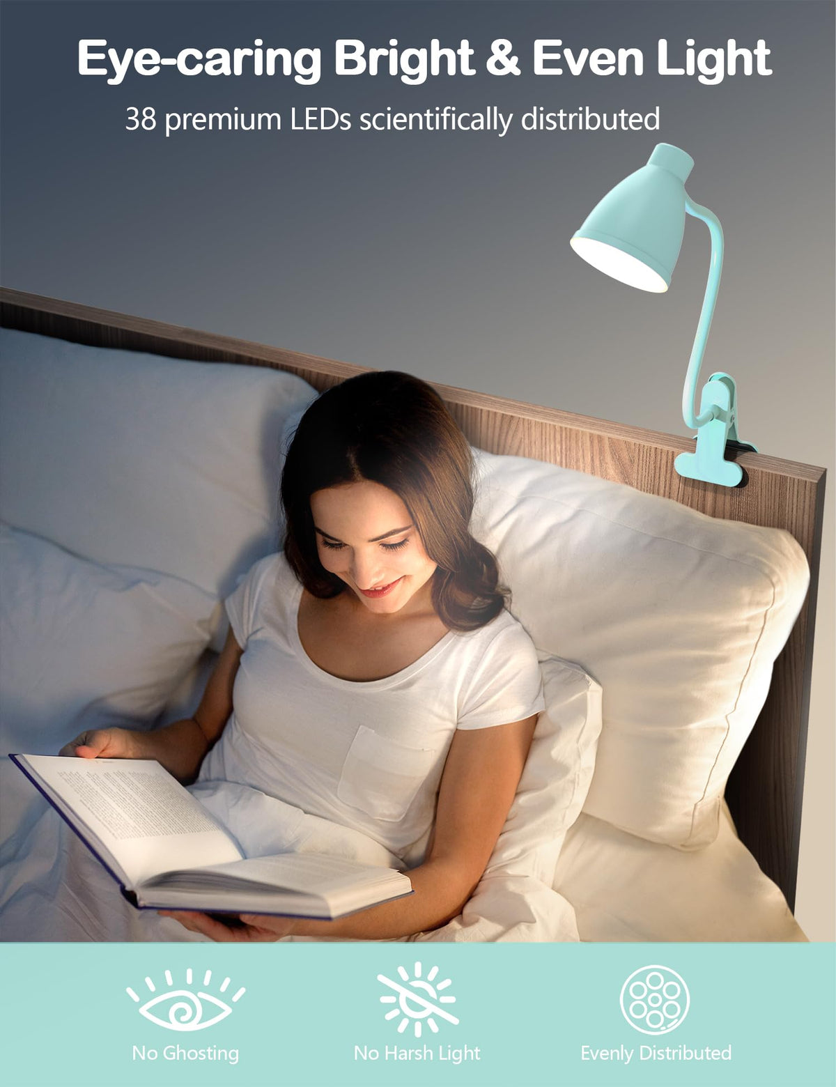 BOHON desk lamp clip-teal five color temps support different study and work needs.