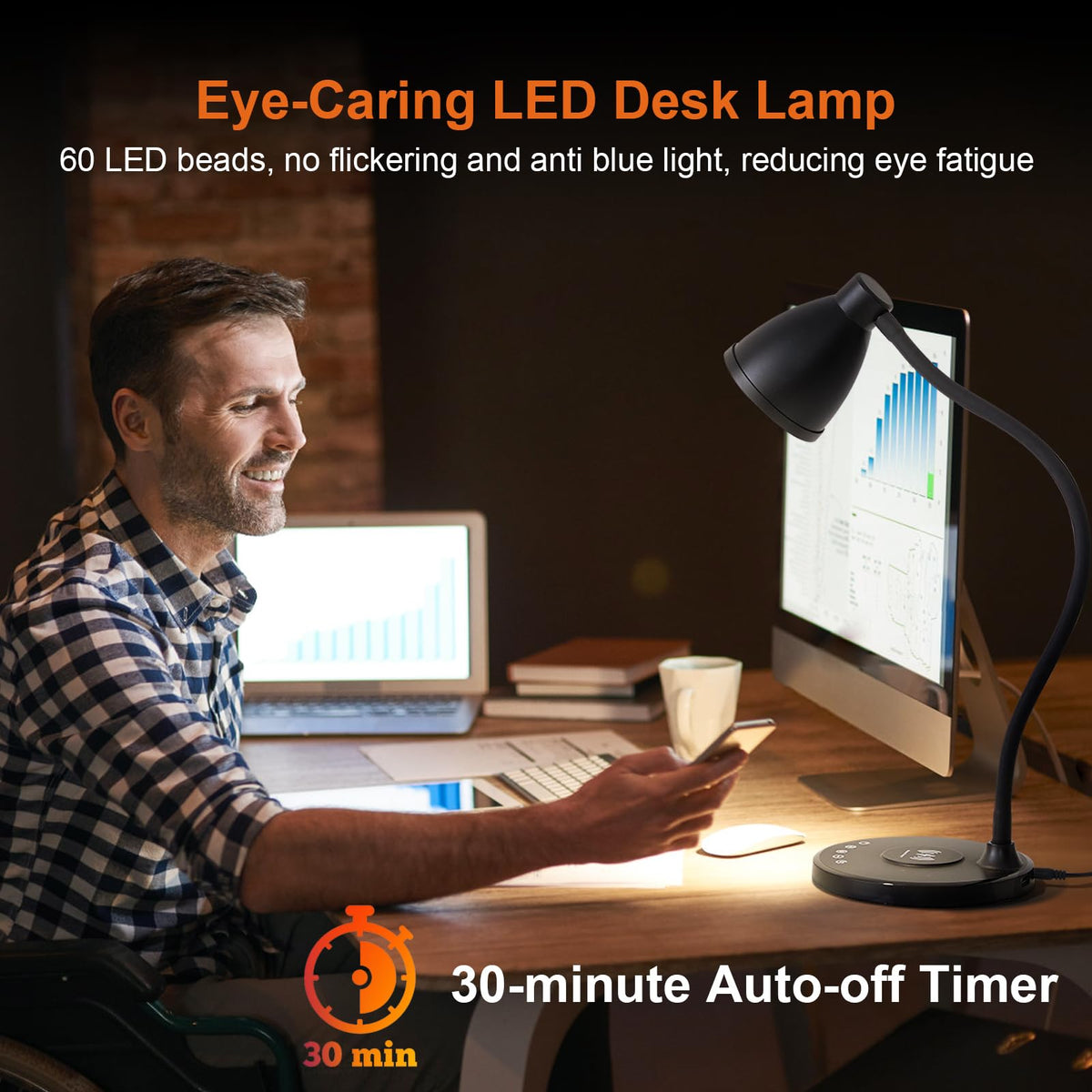 BOHON desk lamp wireless charger area ready to power devices