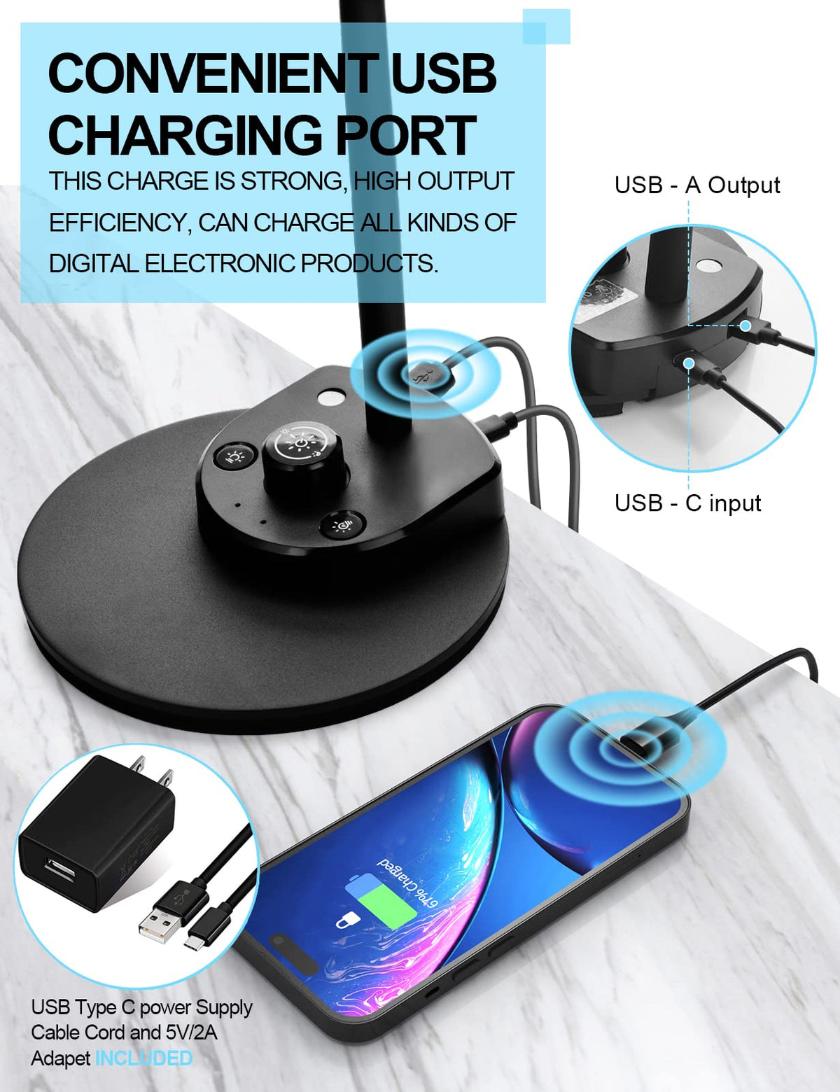 BOHON LED desk lamp dimmable brightness control for precise task lighting.