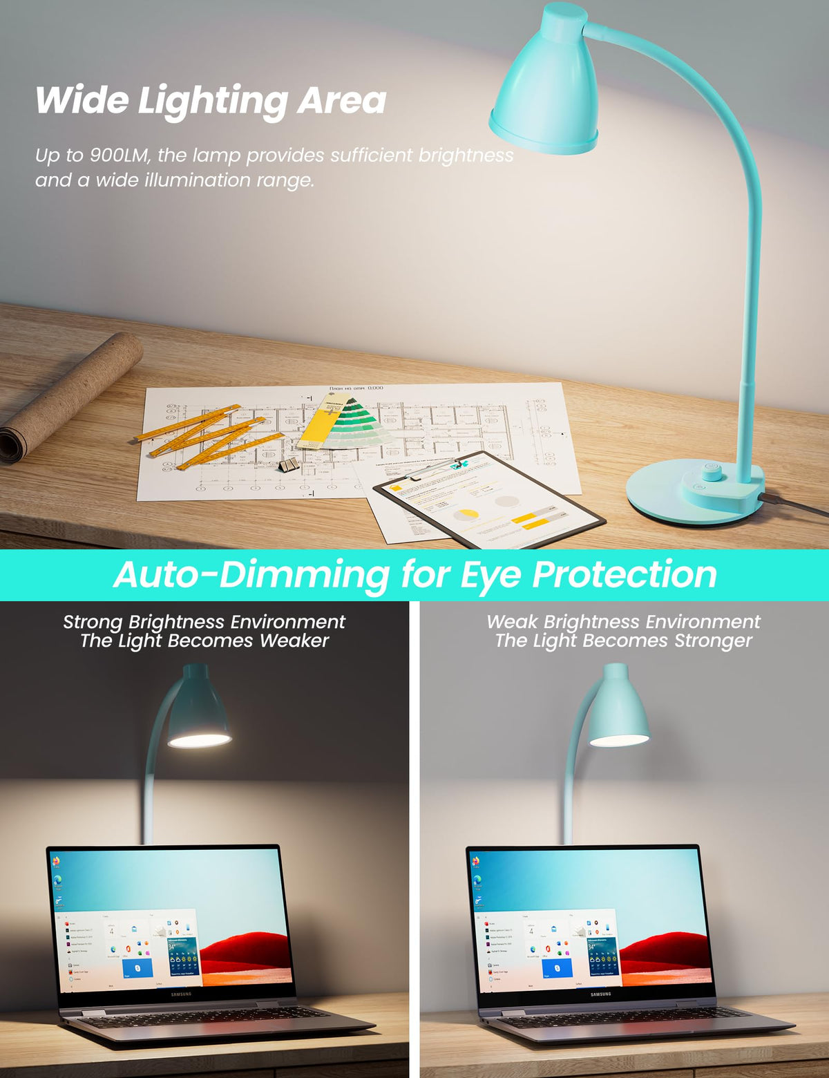 BOHON desk lamp flexible neck allows easy light direction