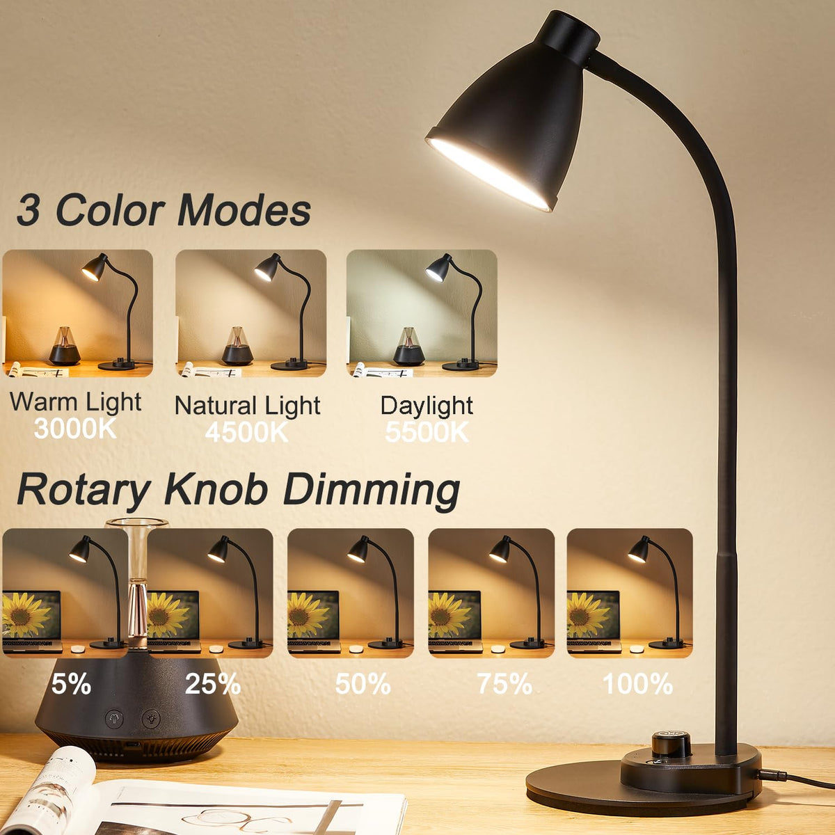 BOHON LED desk lamp intelligent induction auto-dimming adapts to ambient light for comfortable viewing.