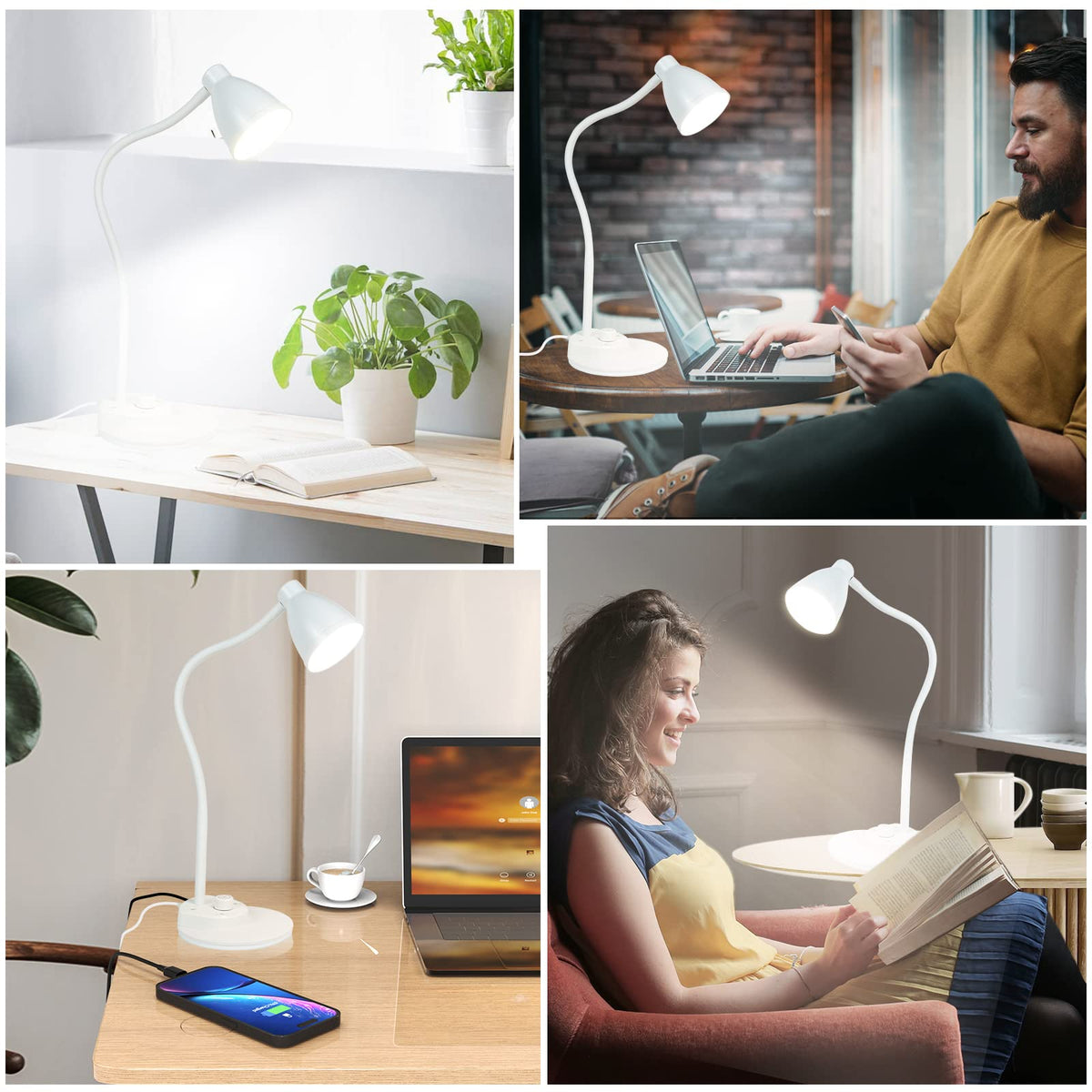 BOHON LED desk lamp in a dorm room setup with charging