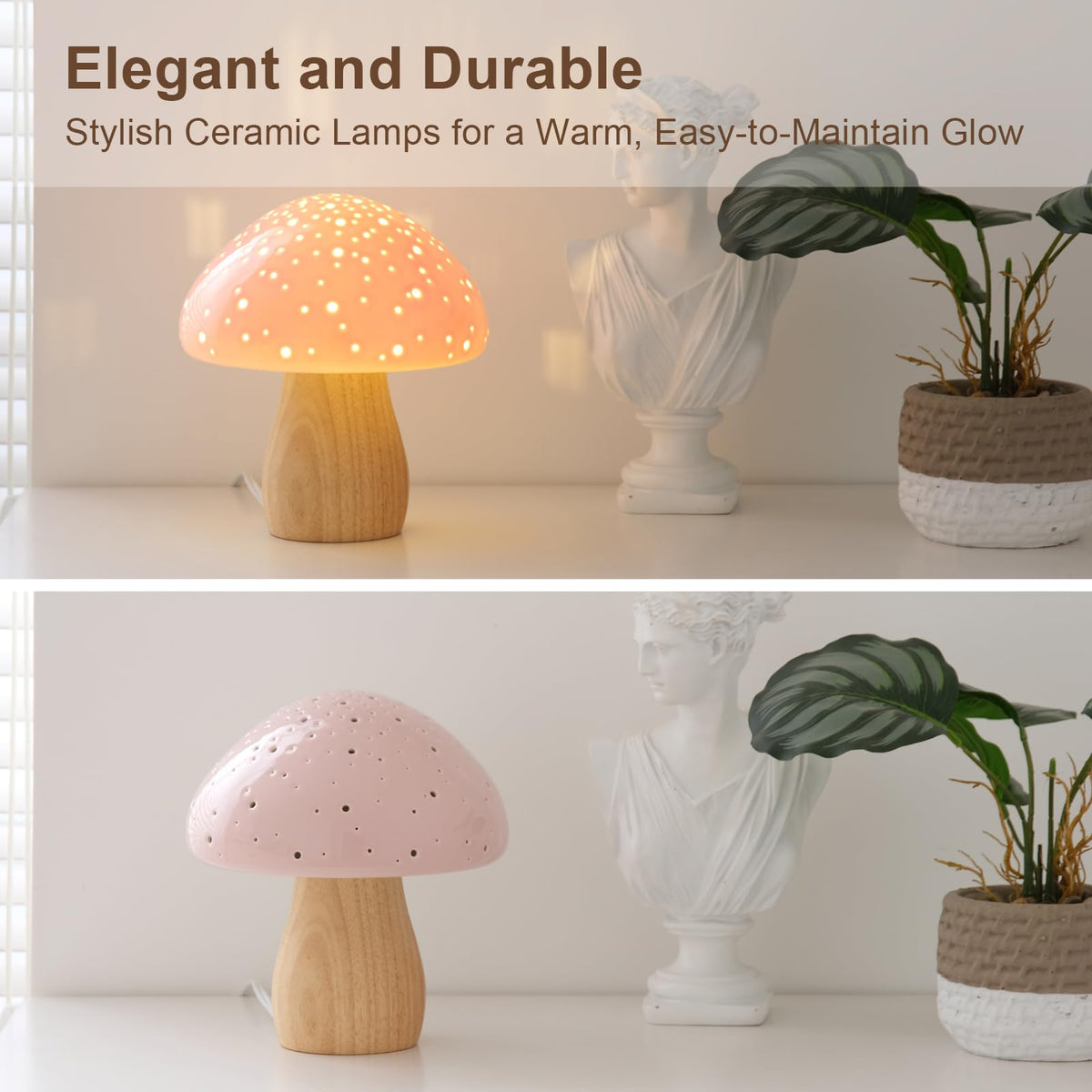 BOHON Mushroom Lamp ceramic body offers durable, corrosion-resistant elegance.