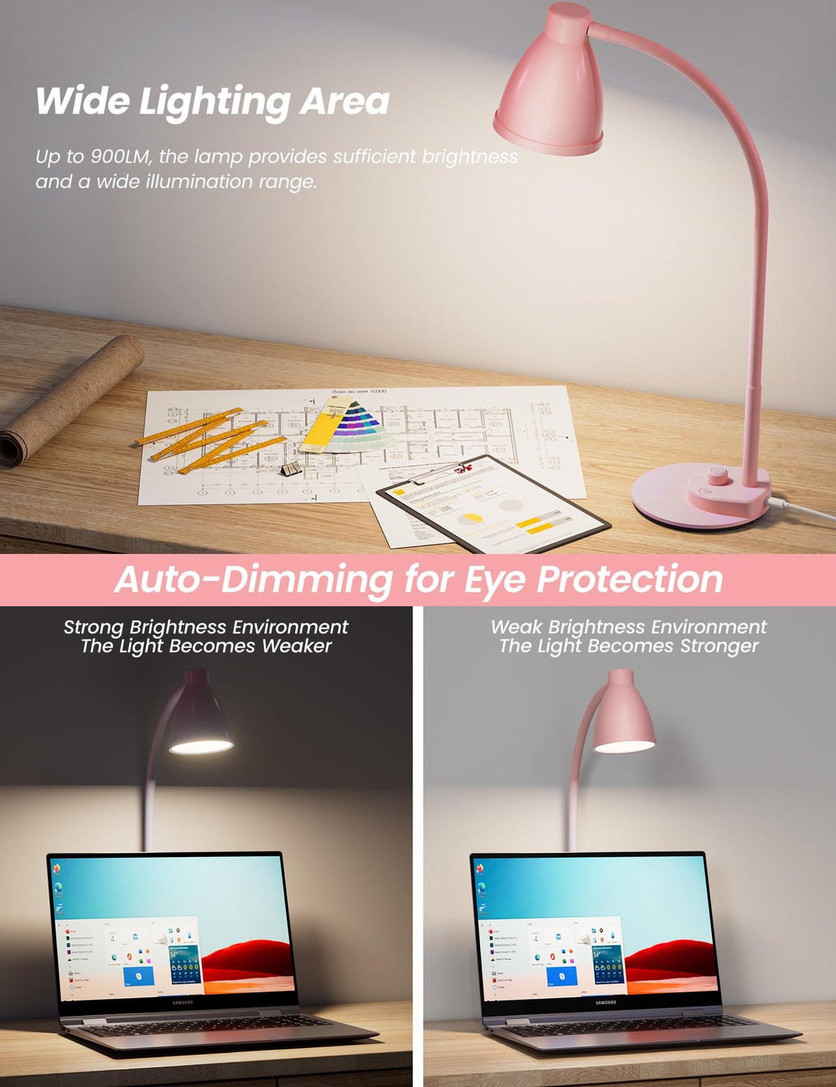 BOHON pink lamp auto-dimming remembers your preferred brightness