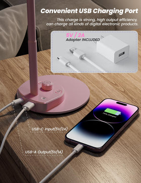 BOHON pink lamp USB port enables convenient device charging