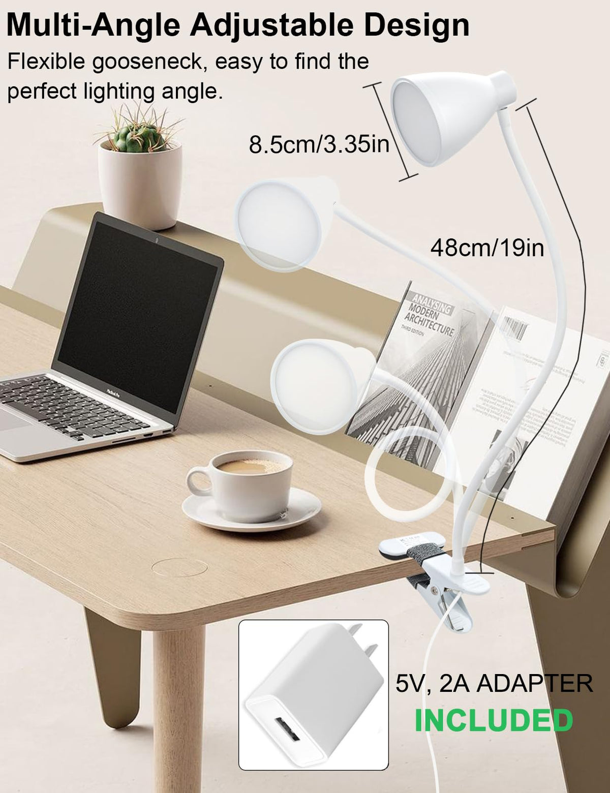 BOHON USB-powered design with a 6ft cord for flexible placement.