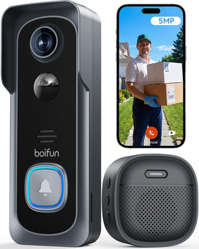 BOIFUN 5MP doorbell front porch view for clear visitor recognition and package checks.