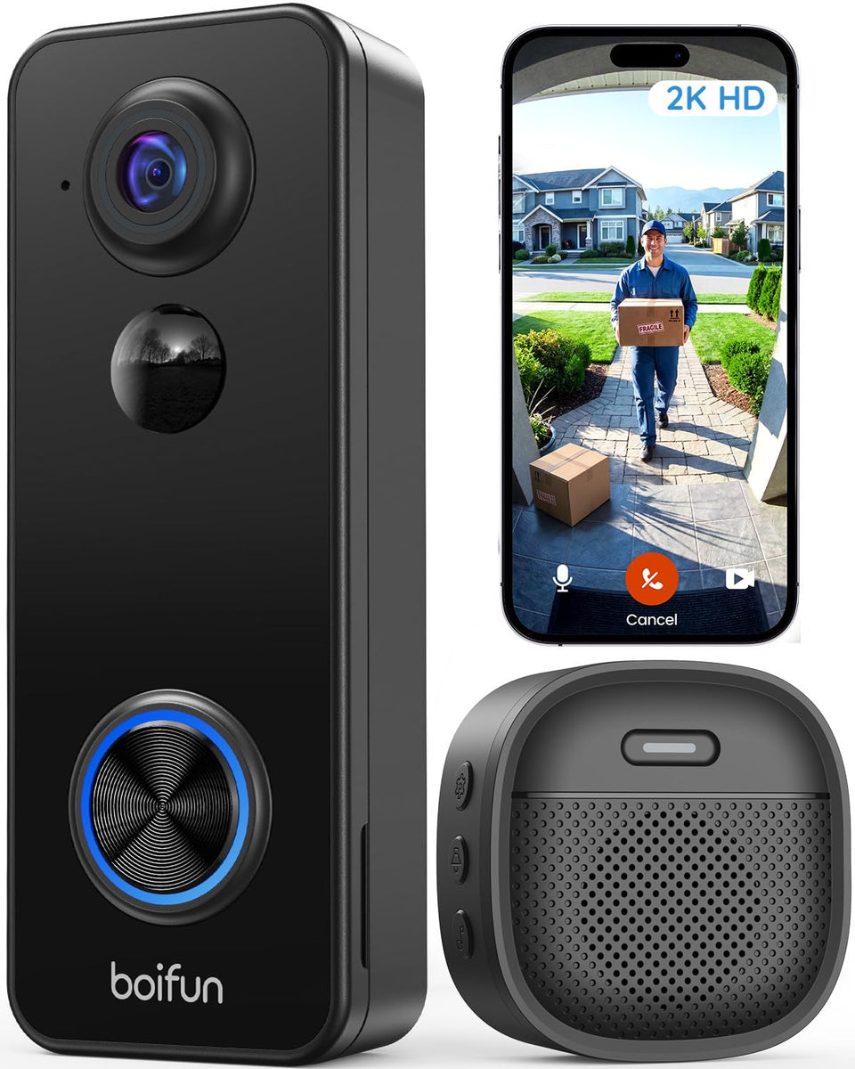BOIFUN video doorbell front door with 180° view enhances doorstep visibility.
