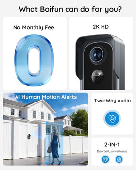 BOIFUN wide-angle 166 degrees front view captures more of your entryway with fewer blind spots.