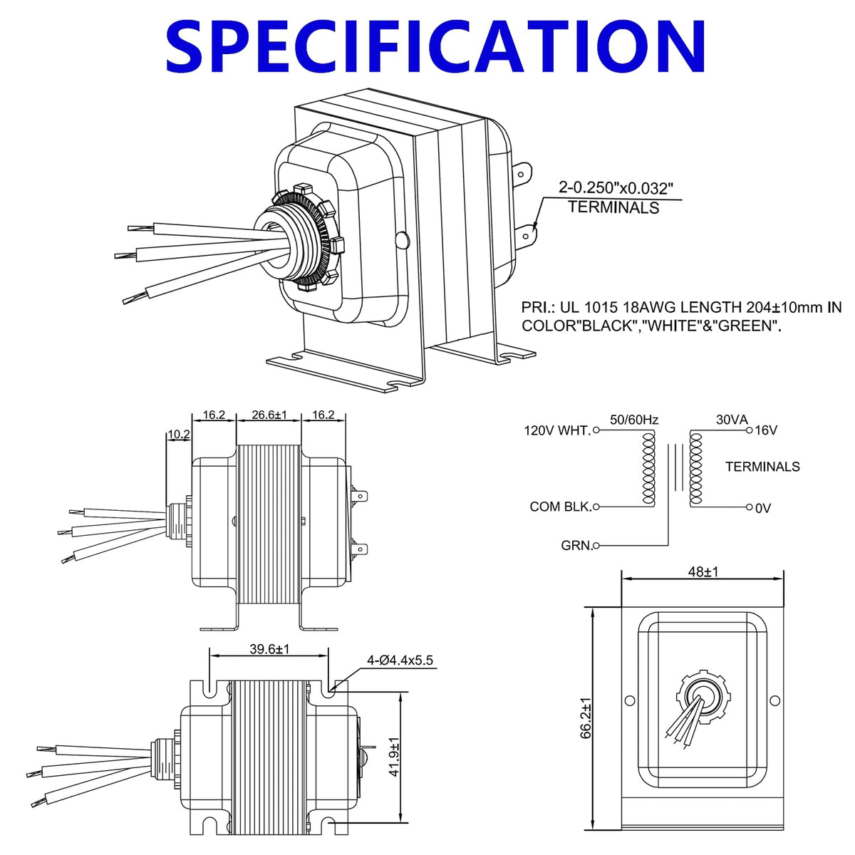 BOJACK outputs 16V AC at 30VA for reliable doorbell operation.