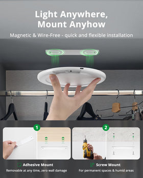 Bojim battery powered ceiling light with magnetic mount for tool-free setup.