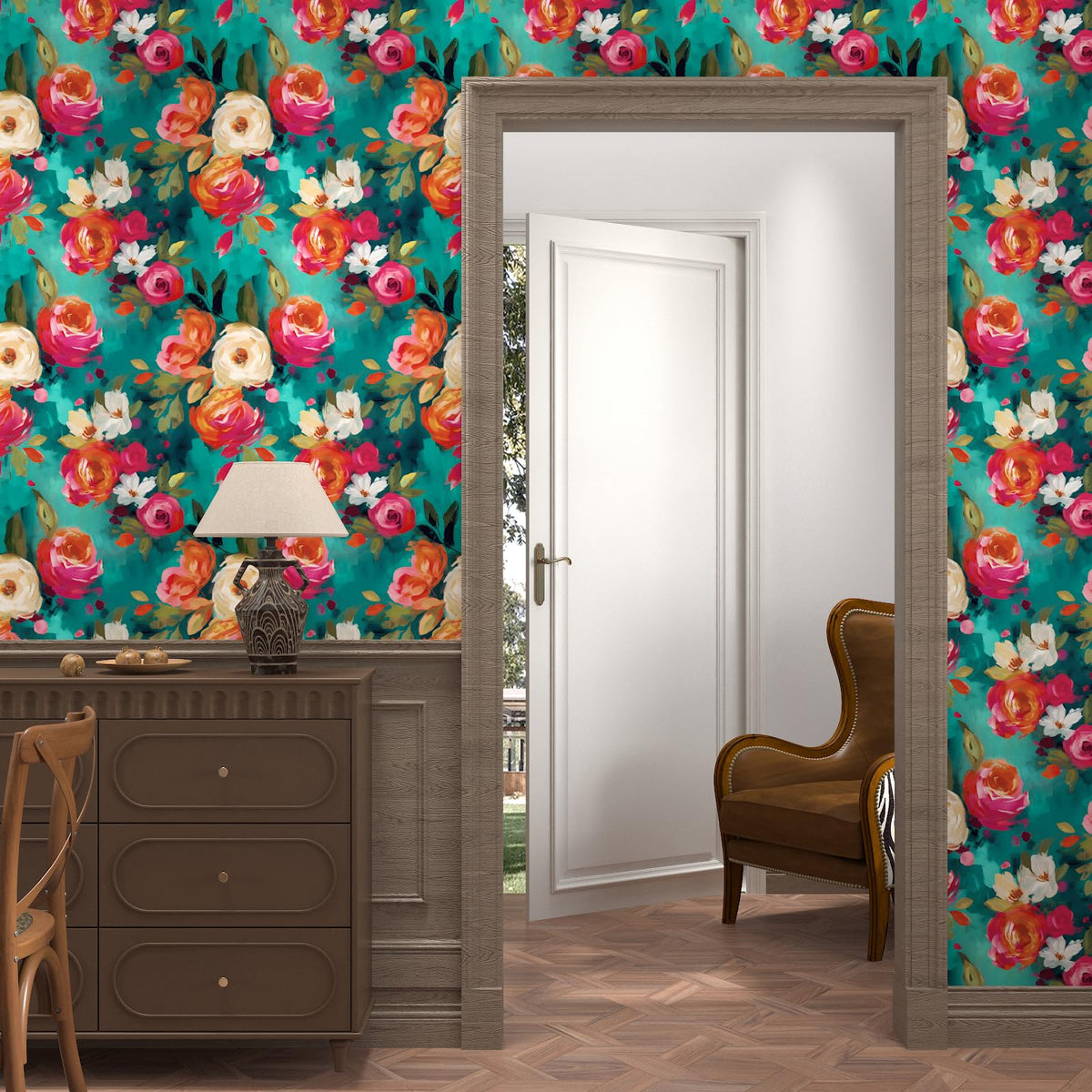 BOKEBEVE boho colorful roses and leaves wallpaper for a vibrant look