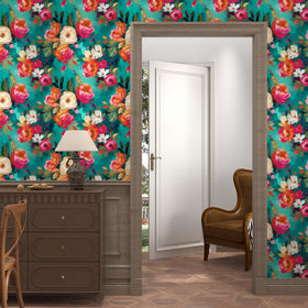 BOKEBEVE boho colorful roses and leaves wallpaper for a vibrant look