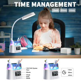 Bokefo LED desk lamp clock display with timers for time management.