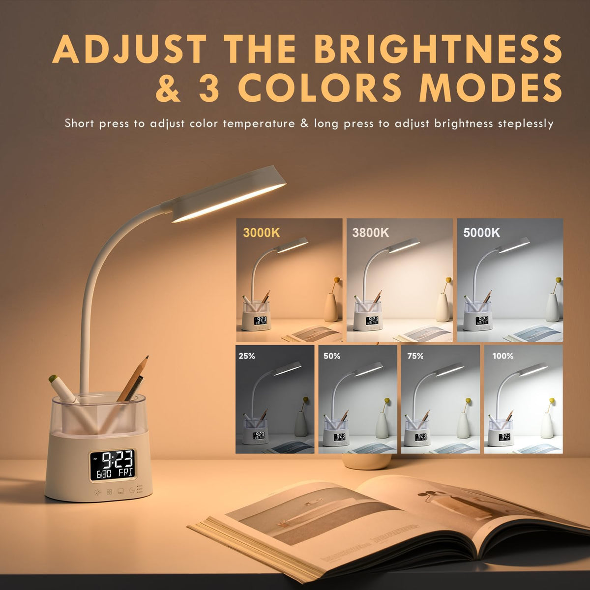 Bokefo LED desk lamp color modes provide warm, neutral, and cool lighting options.