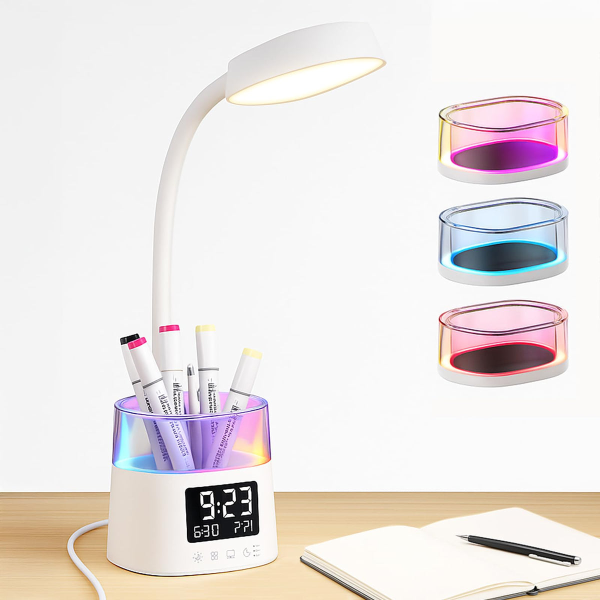 Bokefo LED desk lamp with pen holder offering organized workspace and gentle illumination.