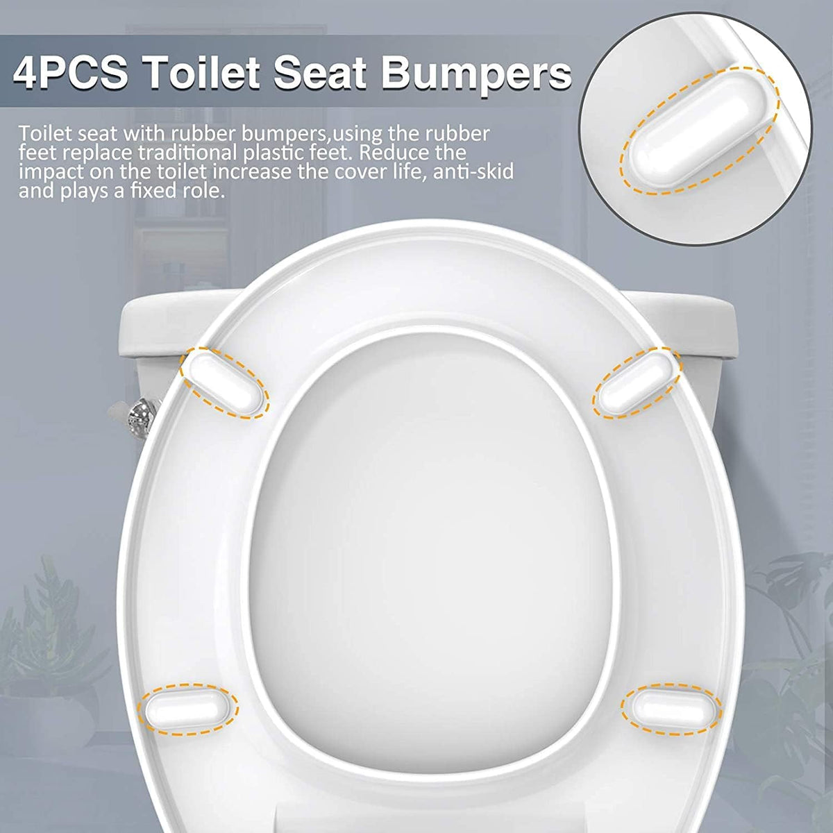 BoldSTARK round toilet seat includes rubber bumpers for comfort.