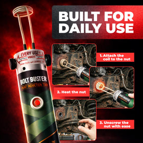 Bolt Buster handheld unit supports 3/8 to 3/4 inch fasteners for efficient work.