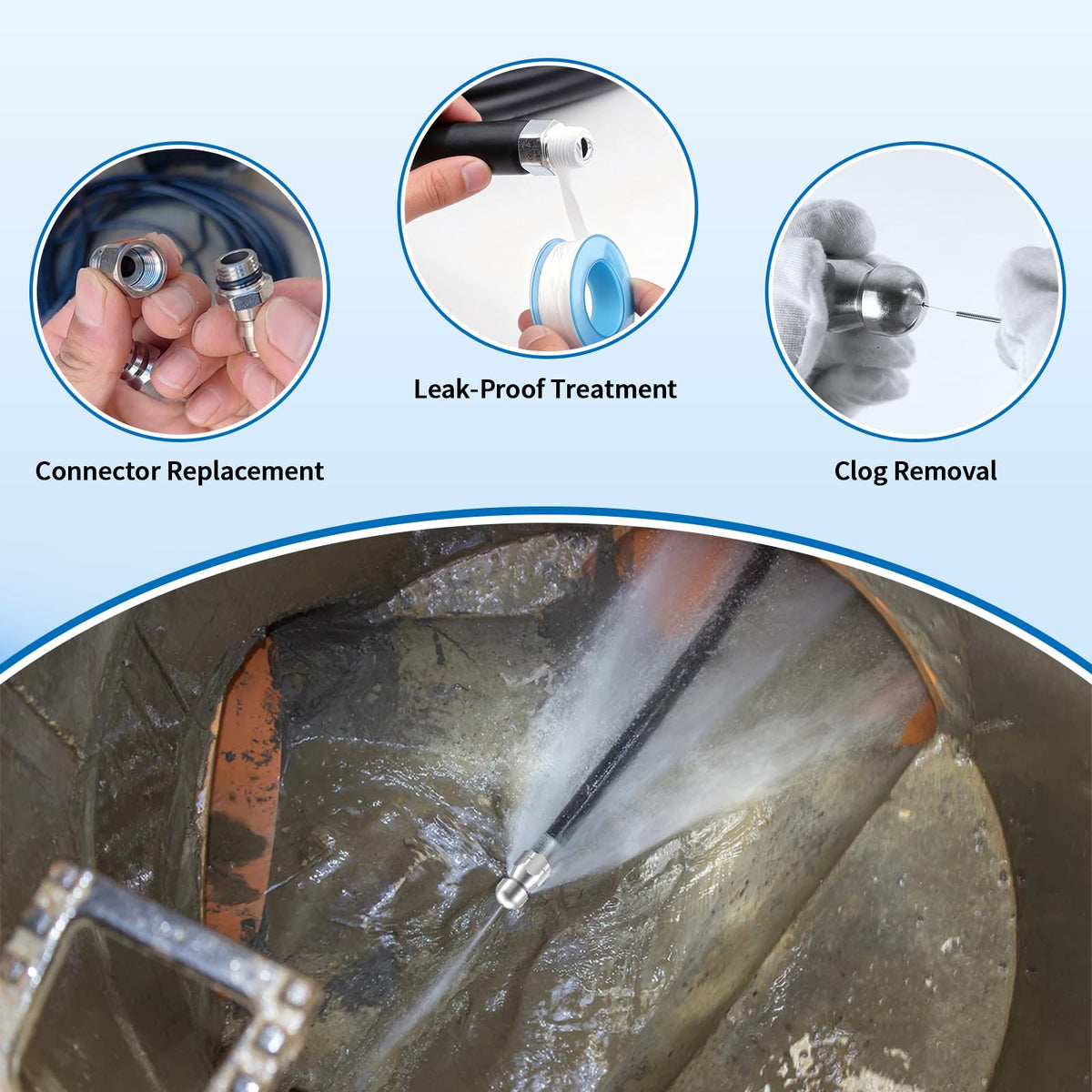 Boltigen side jet nozzle concentrates cleaning on lateral blockages.