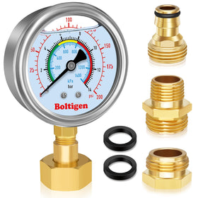 Boltigen water pressure gauge kit with oil-filled dial for stable readings