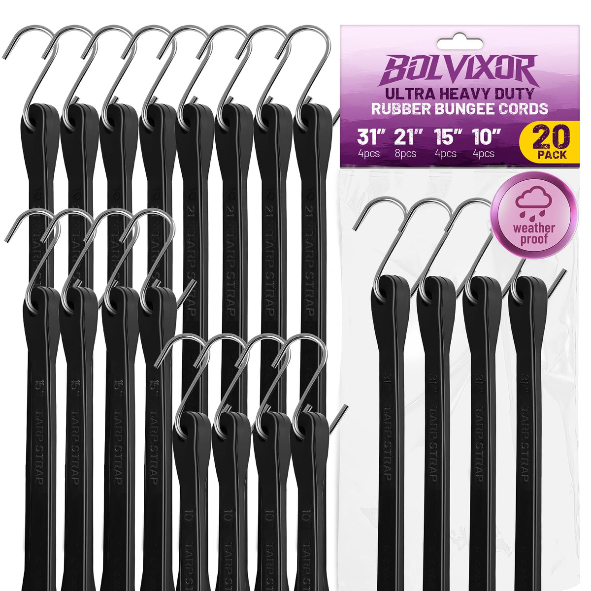 Bolvixor 10-inch bungee cords with hooks for quick cargo securing