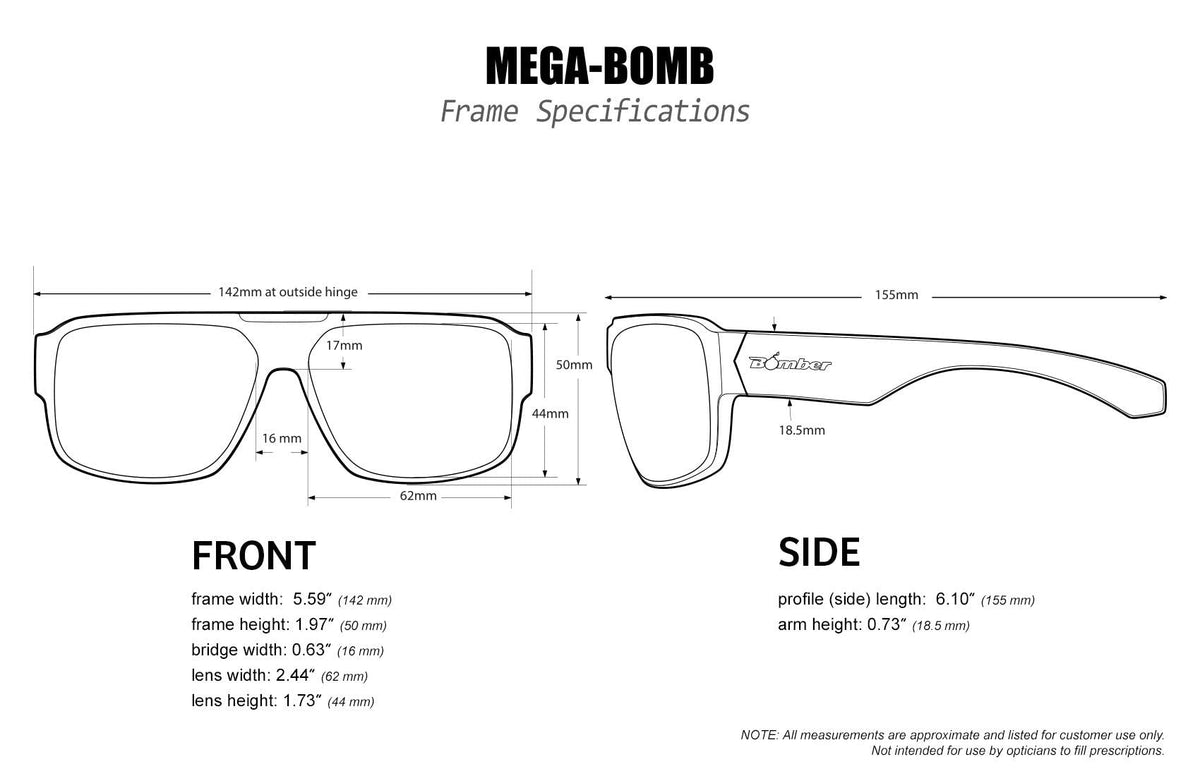 BOMBER UV protection across lenses for daytime outdoor use