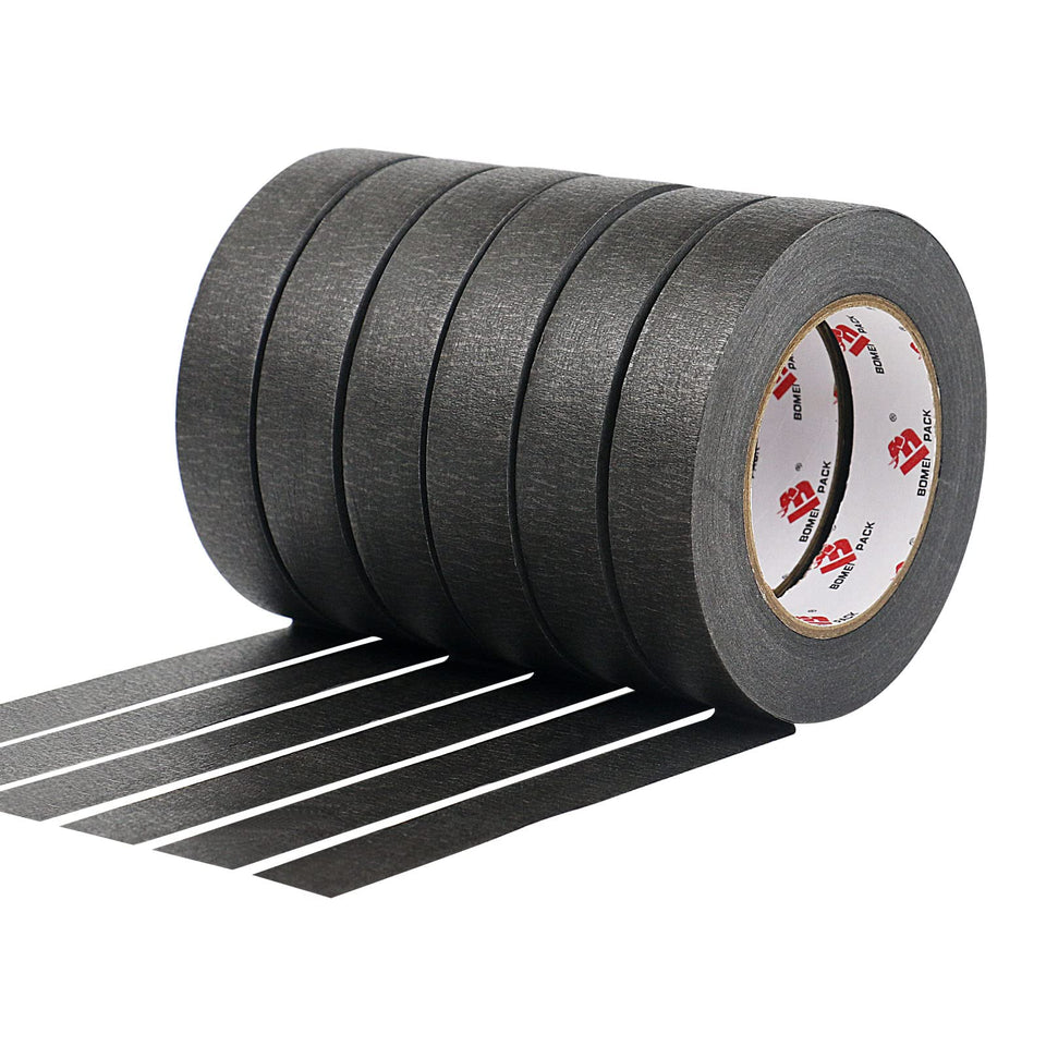 BOMEI PACK black painter's tape for sharp edges on multiple surfaces.