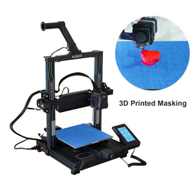 BOMEI PACK blue tape on 3D printer build platform, easy removal after printing.