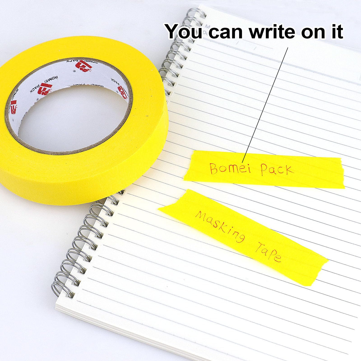 BOMEI PACK easy-tear yellow tape helps cut precise strips quickly.
