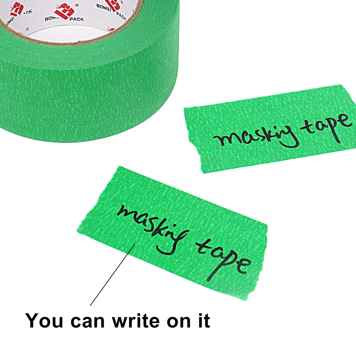 BOMEI PACK green tape on multiple surfaces for masking during DIY.