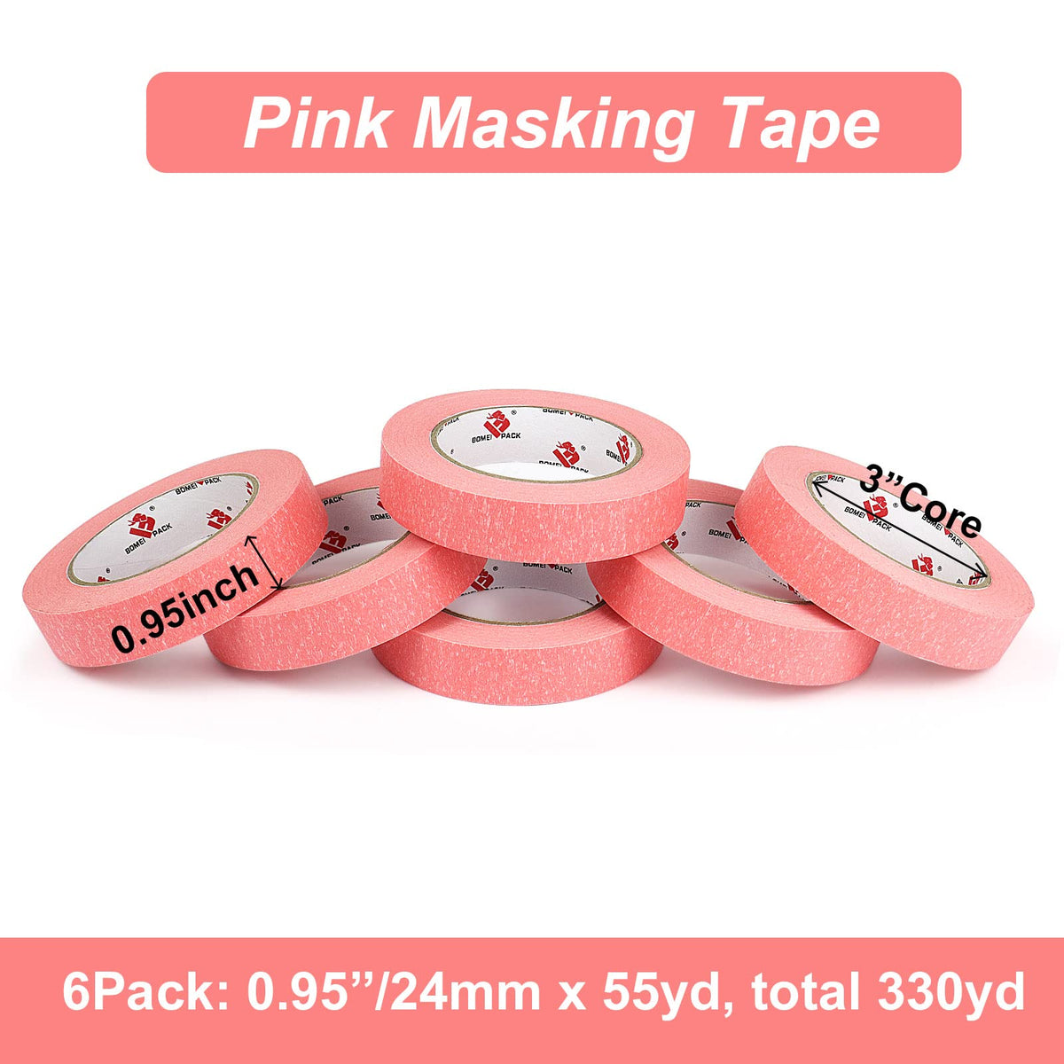 BOMEI PACK pink painter's tape demonstrates precise masking for edging applications.