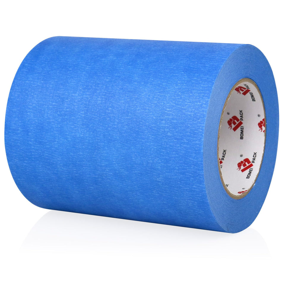 BOMEI PACK wide blue painters tape roll, ideal for quick setup on large projects.