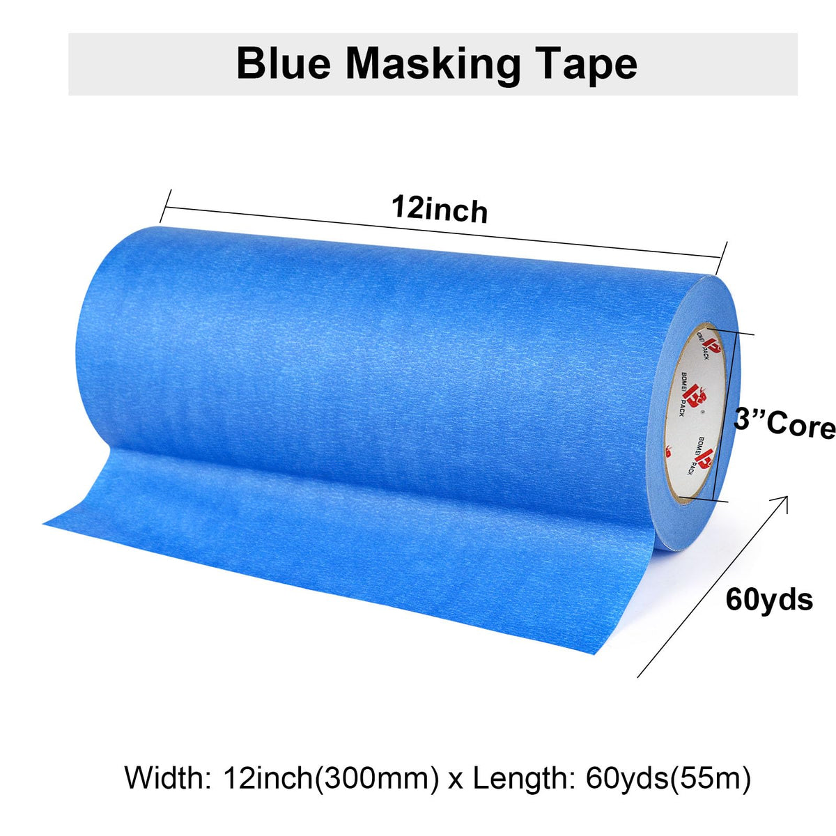 BOMEI PACK wide tape shown with residue-free performance on a surface