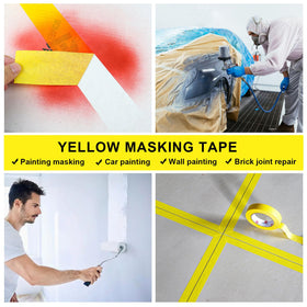 BOMEI PACK yellow painter's tape leaves no residue after removal on painted surfaces.