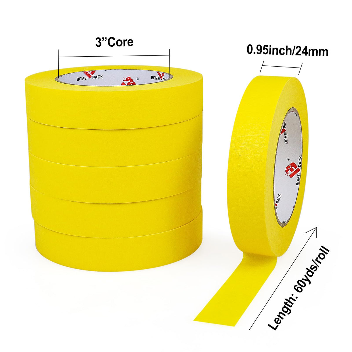 BOMEI PACK yellow tape demonstrates easy removal with no residue on walls.