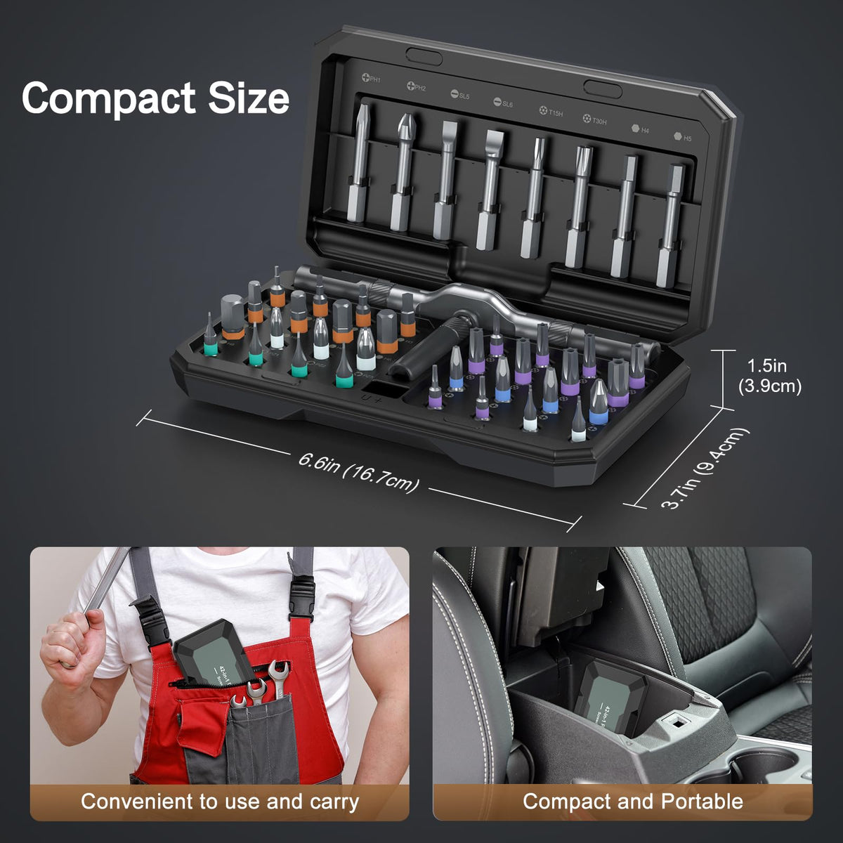 Bomivoi 40-piece bit set including PH, Torx, Hex, SL, and PZ.