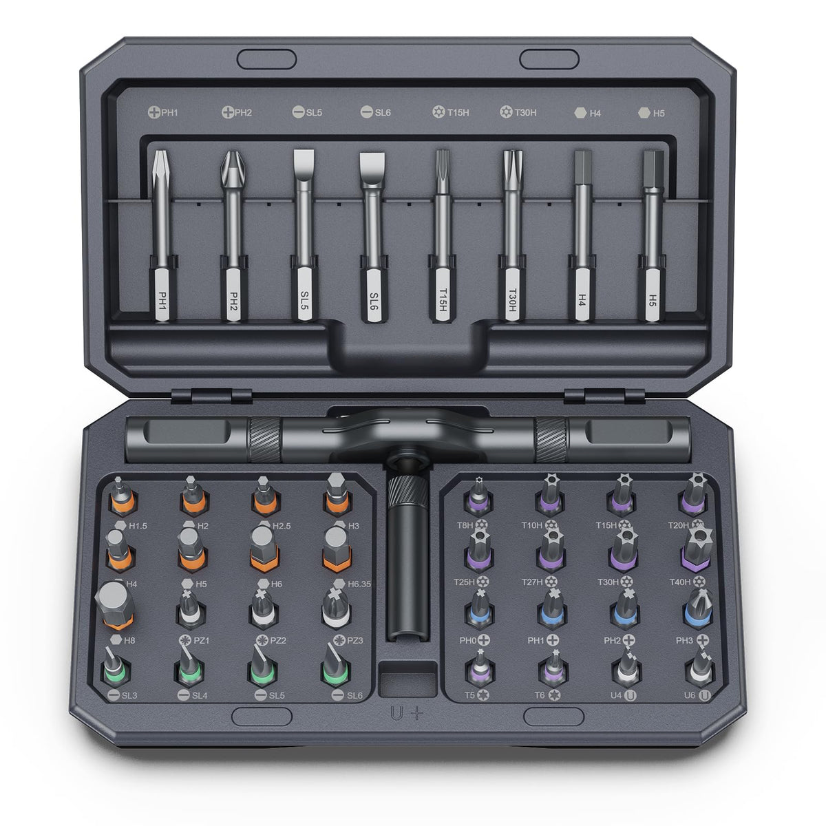 Bomivoi 42-in-1 magnetic screwdriver set with detachable ratchet handle for versatile repairs.