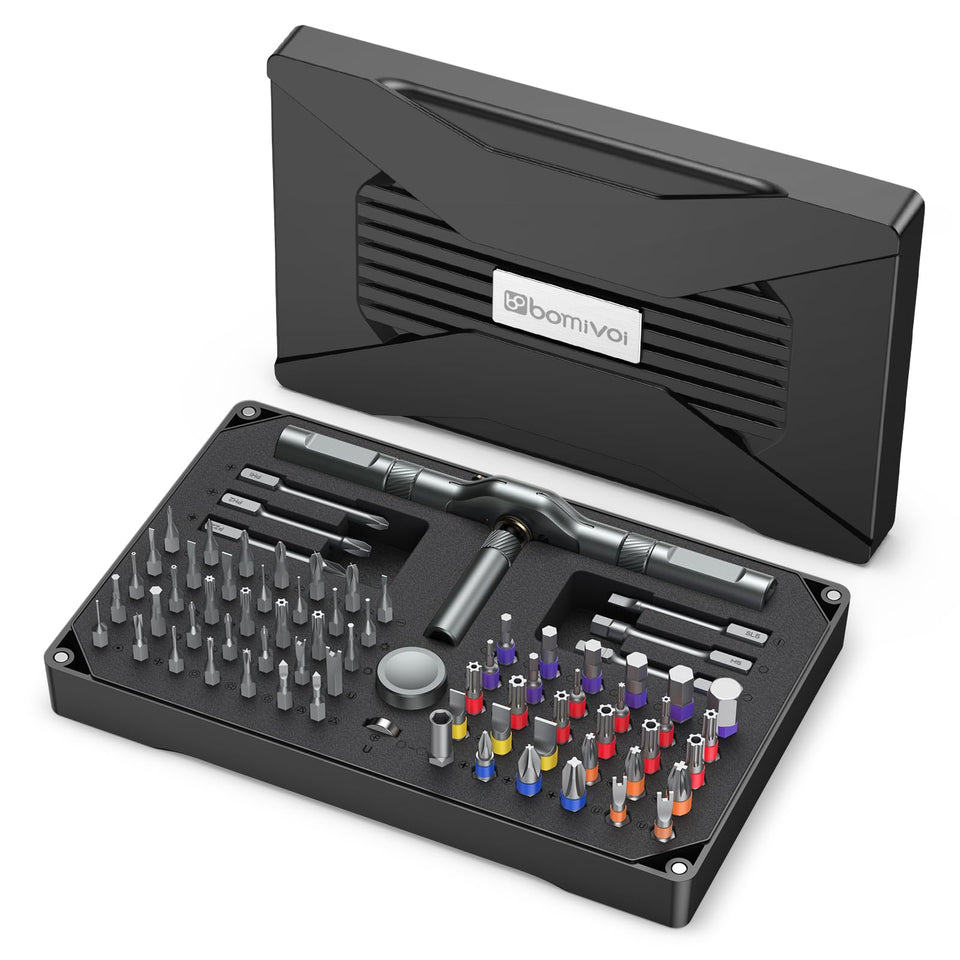 Bomivoi 74-in-1 magnetic screwdriver set with detachable handle for tight spaces