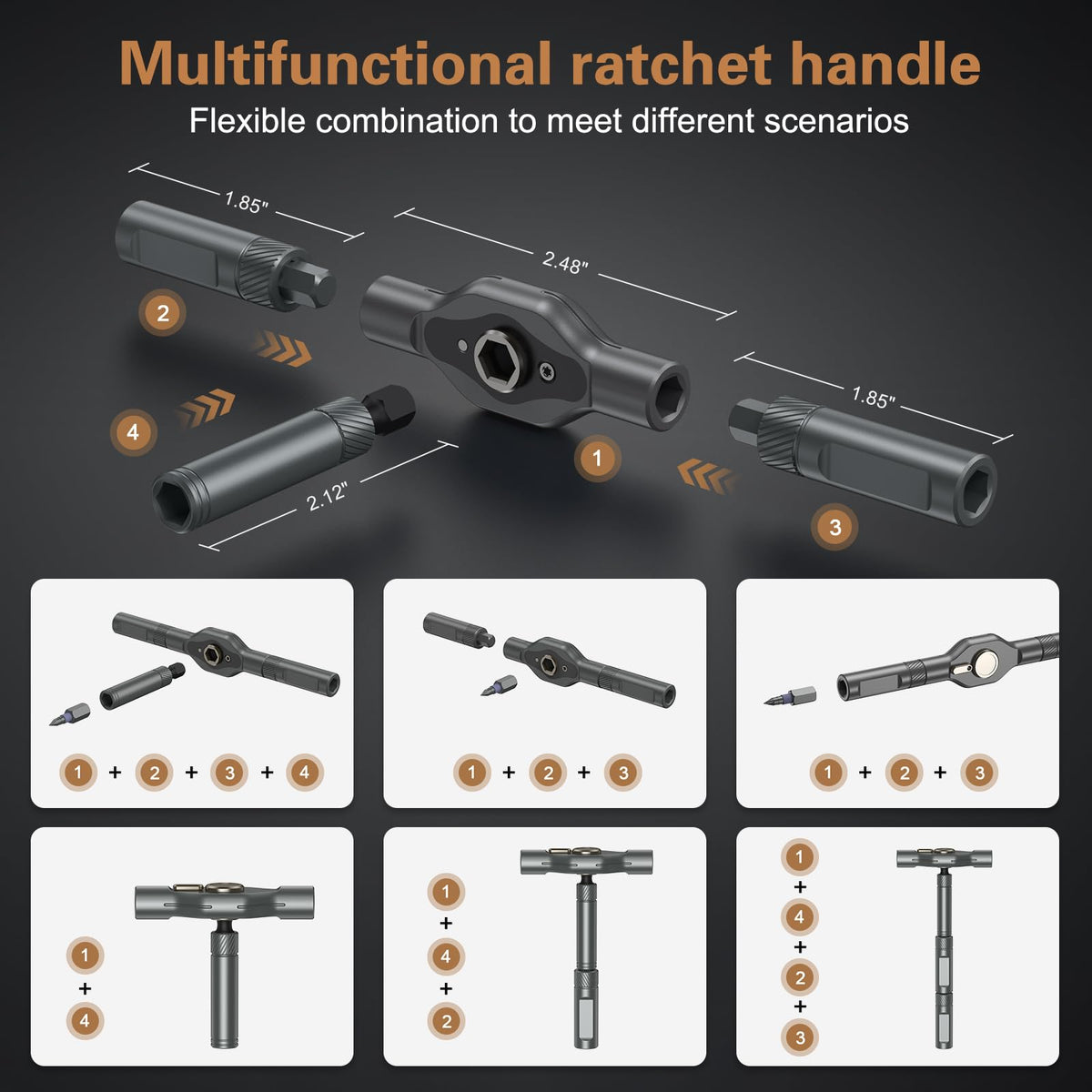 Close-up of Bomivoi detachable ratchet handle showing ergonomic grip
