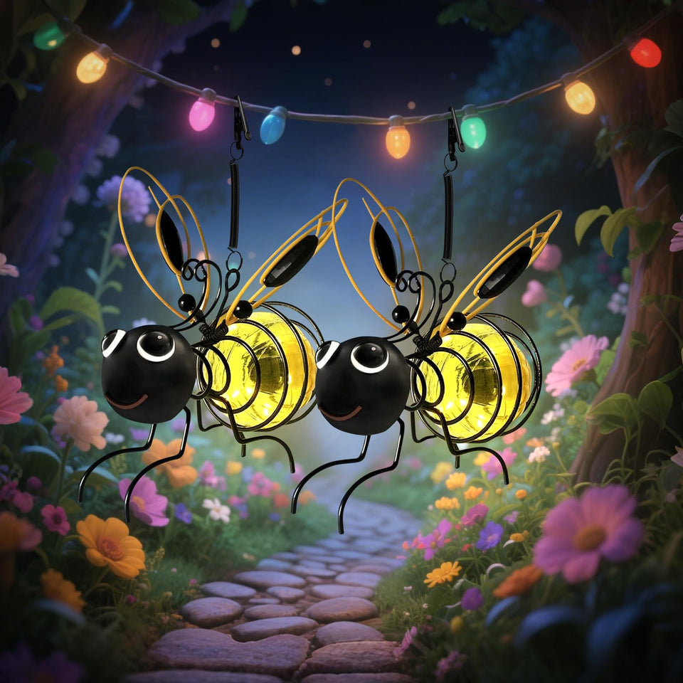 BomKra Solar Bee Light hanging design casts warm glow on patio edges