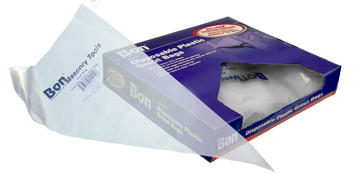 Bon disposable grout bag showcases heavy-duty design and cut-to-size tip for clean, precise grout.