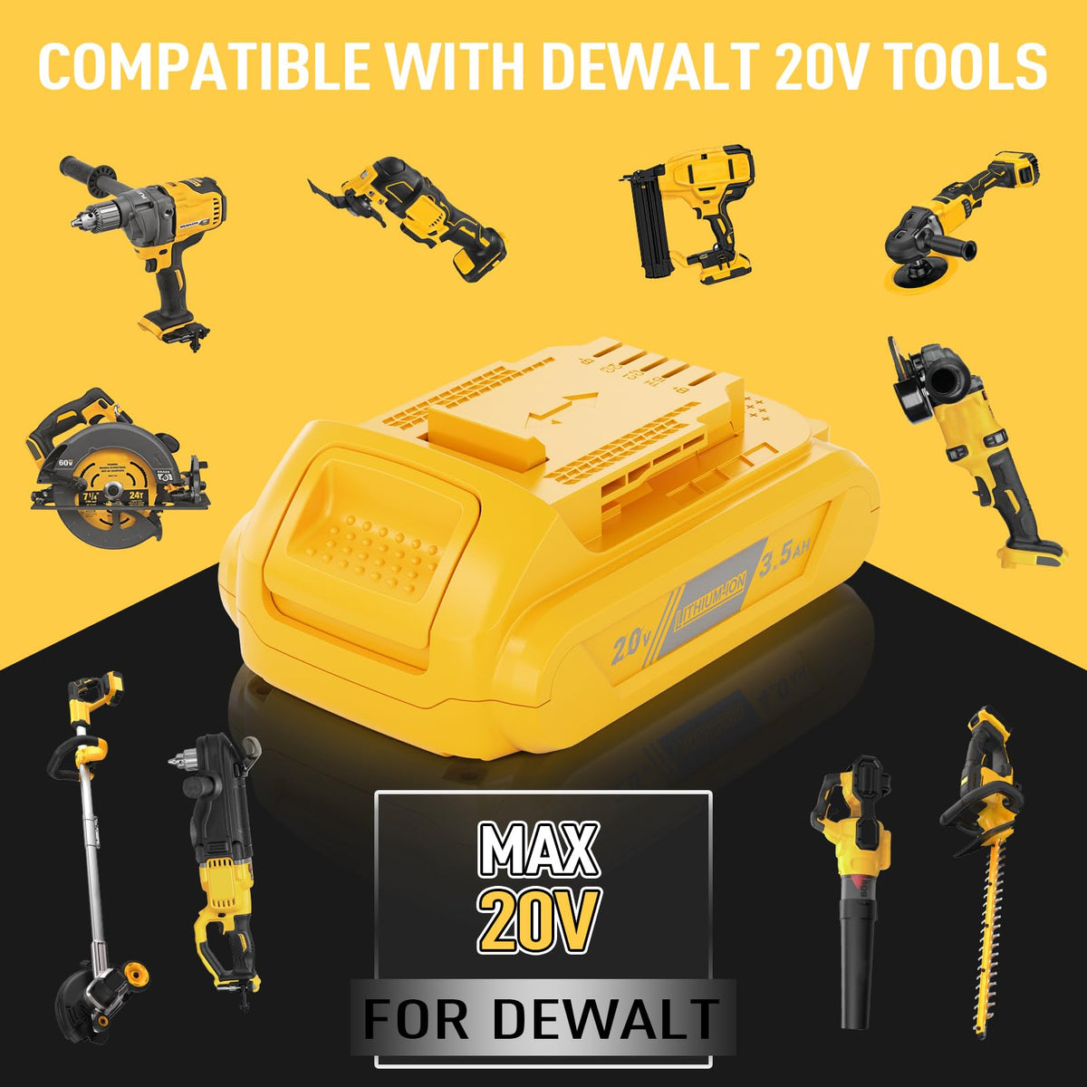 Bonacell 3.5Ah DeWalt 20V battery charging port for quick recharges