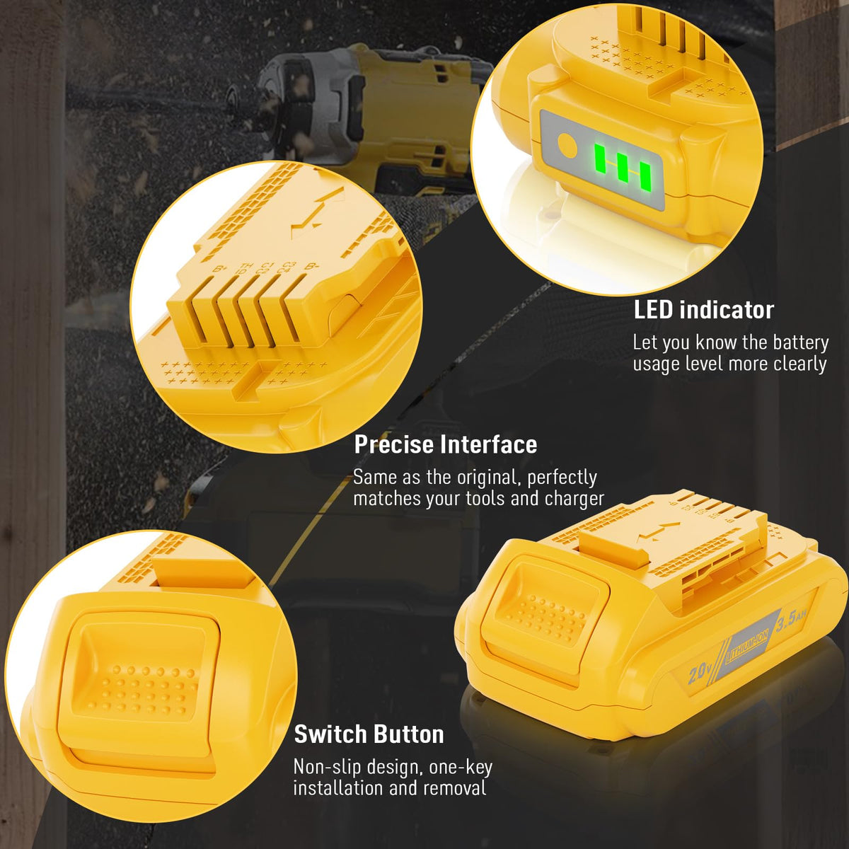 Bonacell 3.5Ah DeWalt 20V battery compact design for balanced weight