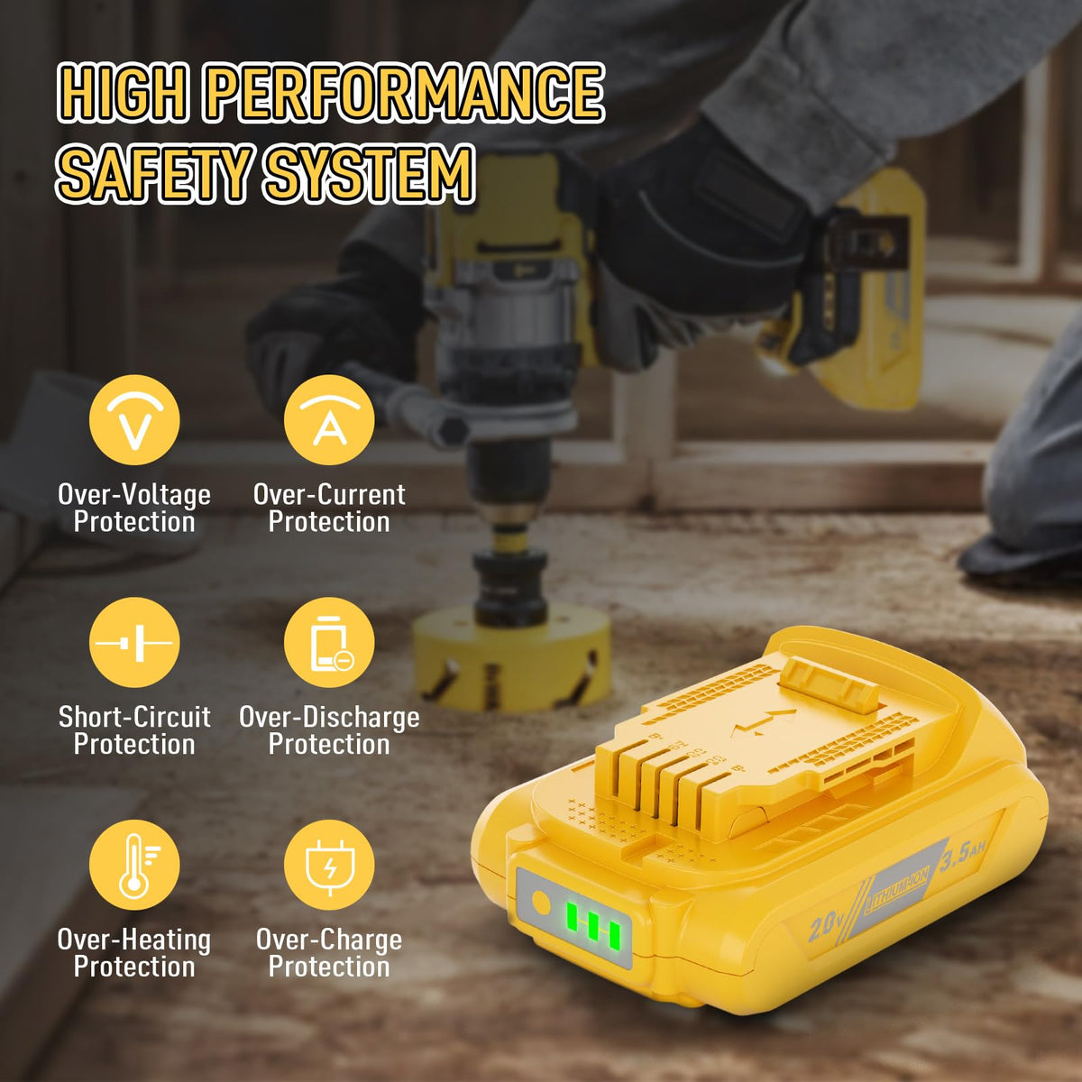 Bonacell 3.5Ah DeWalt 20V battery compatibility chart for wide Dewalt support